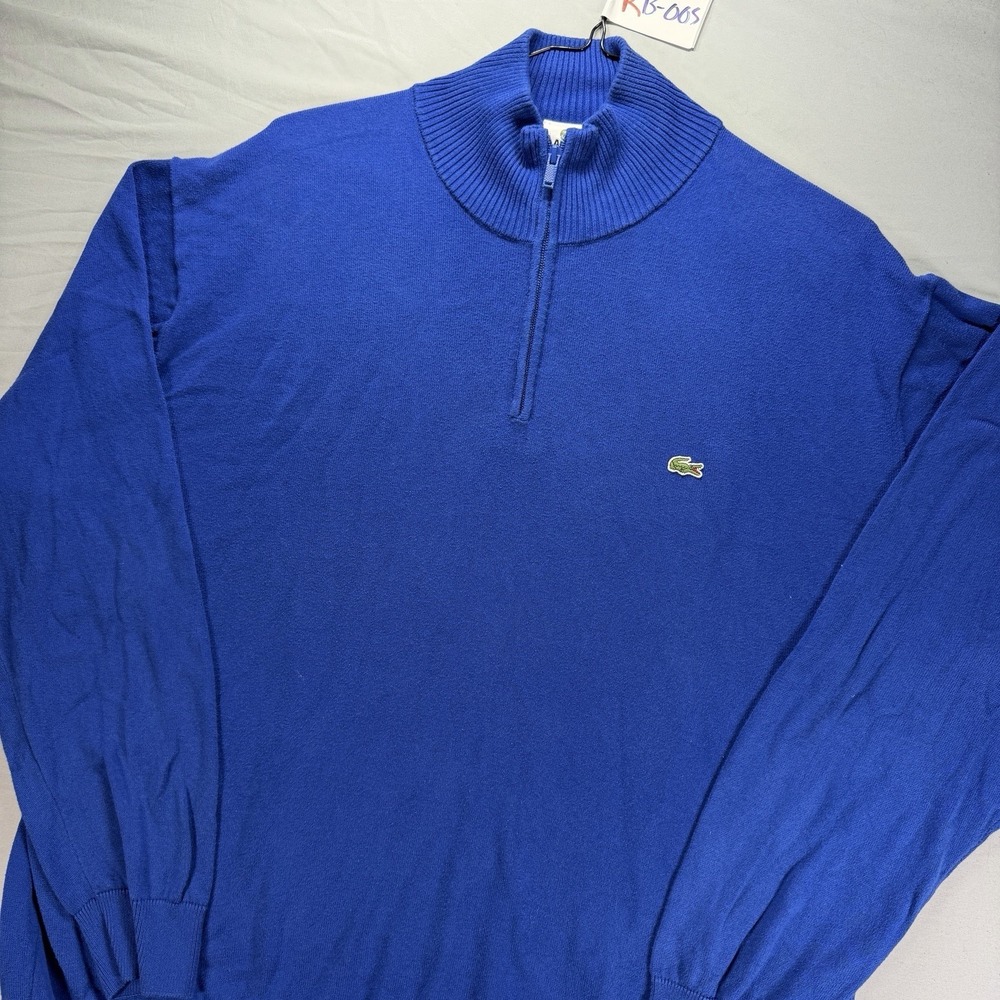 Lacoste Sweater Mens Size 7 Blue Knit Cotton 1/4 Zip Pullover Alligator